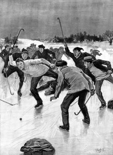 Hockey on the Ice in America: a shot for goal, 1898. Creator: H. Burgess.