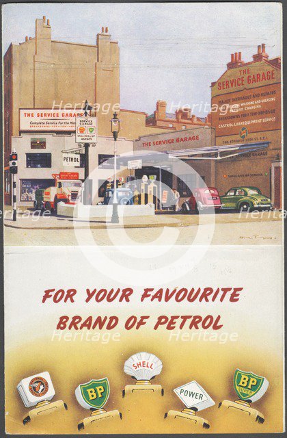 Shell, BP, National Benzole, 1950s. Artist: Wilfred Fryer