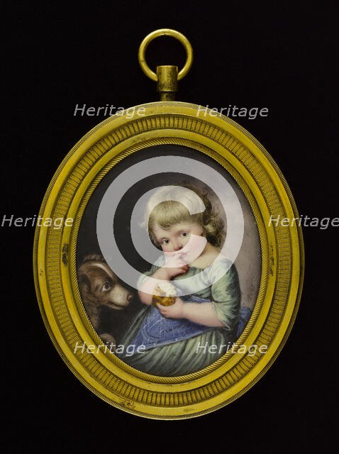 Portrait of a little girl with a dog, between 1790 and 1800. Creator: Thomas Peat.