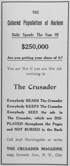 The Colored population of Harlem; The Crusader Magazine, 1918-1922. Creator: Unknown.