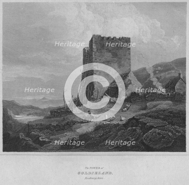 'The Tower of Goldieland, Roxburghshire', 1814. Artist: John Greig.