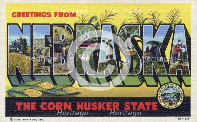 'Greetings from Nebraska, the Corn Husker State', postcard, 1946. Artist: Unknown