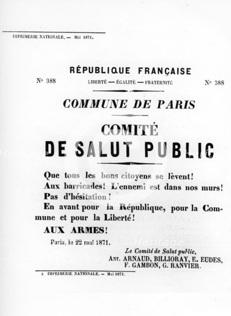De Salut Public, from French Political posters of the Paris Commune,  May 1871. Artist: Unknown
