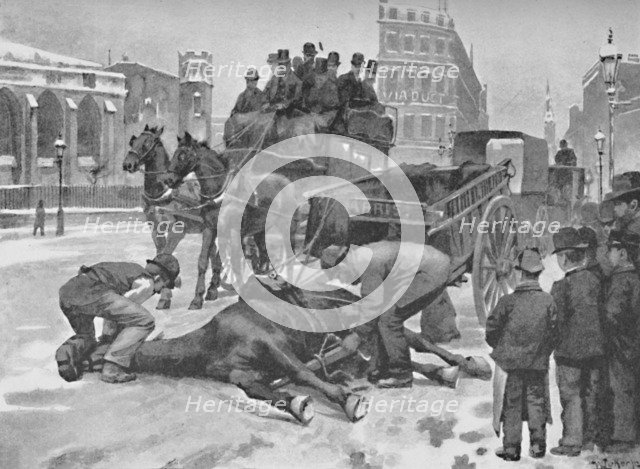 'Holborn Viaduct - A Slippery Day', 1891. Creator: William Luker.