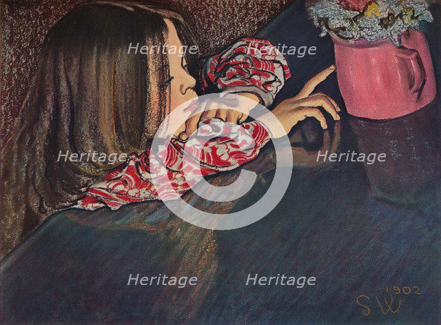 'Girl Looking at Flower Vase', 1902. Artist: Stanislaw Wyspianski.