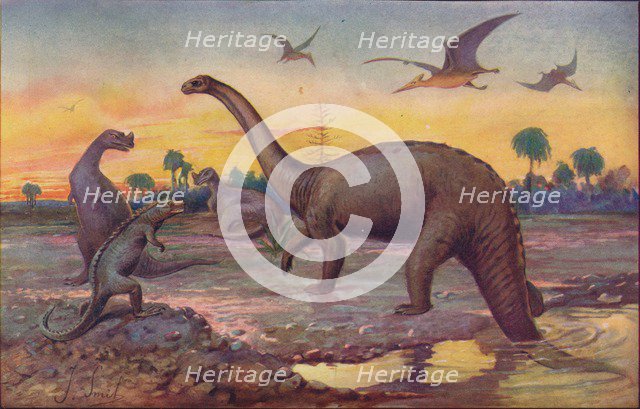 In the Saurian Age, when the World's inhabitants were gigantic peptiles, 1907. Artist: Unknown.