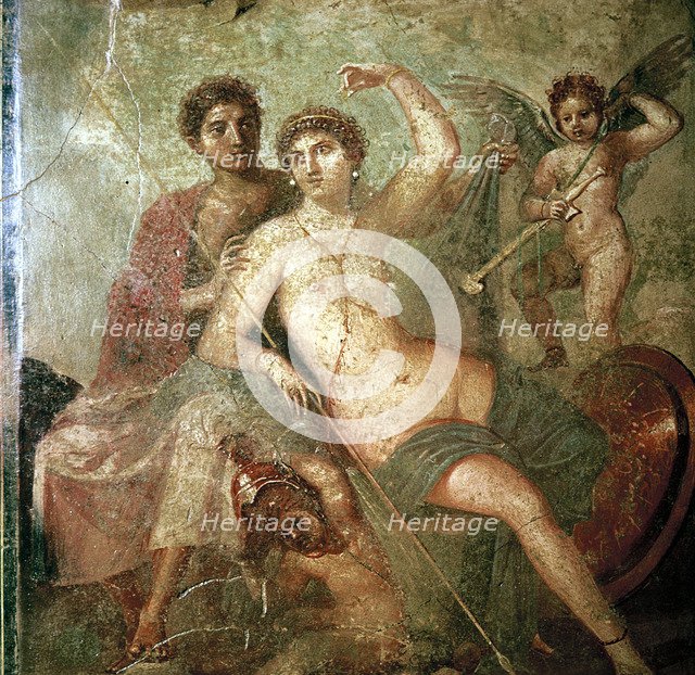 Roman wallpainting of Cupid, Venus and Mars, Pompeii, Italy. Artist: Unknown