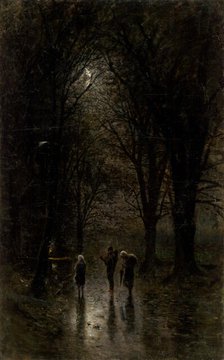 Night Travellers at a Cross (Road through the Woods), 1880-1882. Creator: Ladislav Mednyanszky.