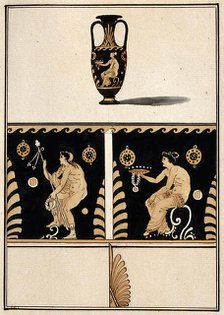 Above, red-figured Greek vessel used for transporting wine (transport amphora)..., 1760-9. Creator: Augustin Dahlsteen.