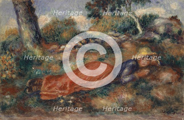 Young Woman Lying in the Grass (Jeune fille couchée sur l'herbe), ca 1890-1895. Creator: Renoir, Pierre Auguste (1841-1919).