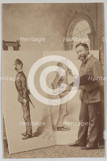 Full-length Portrait of Thomas Nast with Two Caricatures, ca. 1888., ca. 1888. Creator: Unknown.