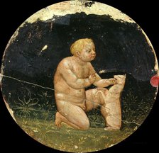 Birth Plate (Desco da Parto) Obverse: Boy playing with a dog.