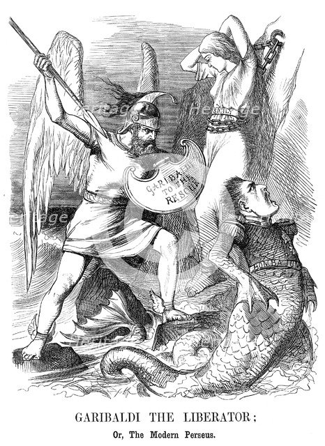 Giuseppe Garibaldi, conquering Sicily and Naples for the new kingdom of Italy, 1860. Artist: John Tenniel