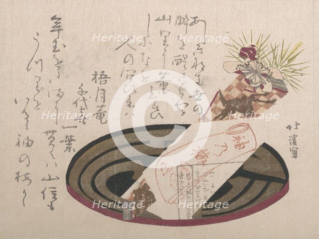 Tray with Noshi Paper (Noshi Indicates a Present), 1816., 1816. Creator: Totoya Hokkei.