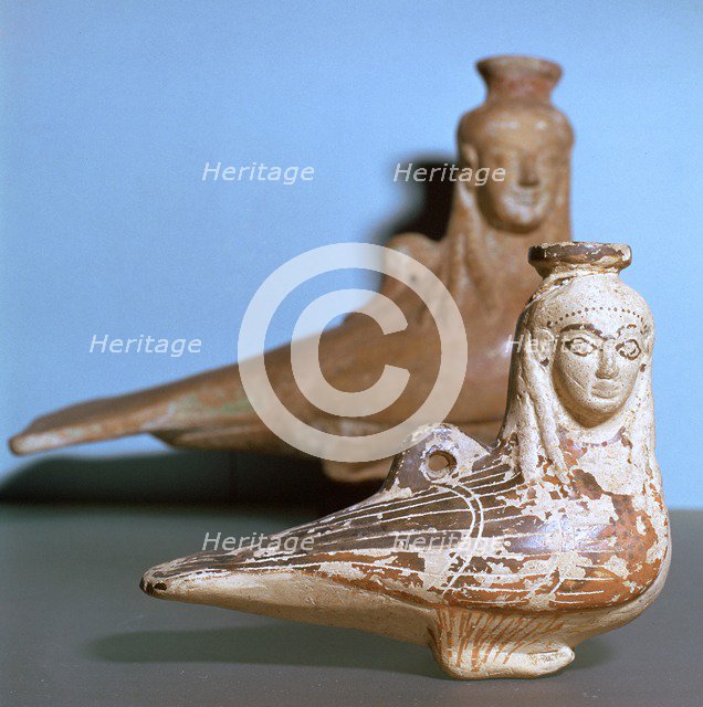 Greek terracotta in the shape of a siren, c570BC. Artist: Unknown