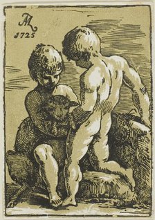 Two Children Petting a Lamb, 1725. Creator: Anton Maria Zanetti.