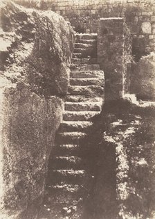 Jérusalem, Escalier antique taillé dans le roc, conduisant à l'ancienne Porte du Fumier, 1854. Creator: Auguste Salzmann.