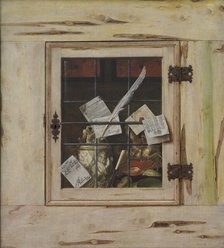 Trompe l'Oeil - A Closed Wall Cupboard with an Ivory Tankard and Other Objects, 1670. Creator: Cornelis Norbertus Gysbrechts.