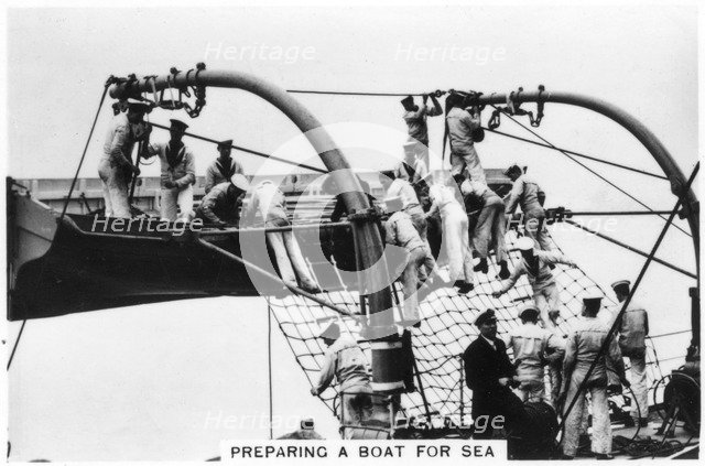 Preparing a boat for sea, 1937. Artist: Unknown