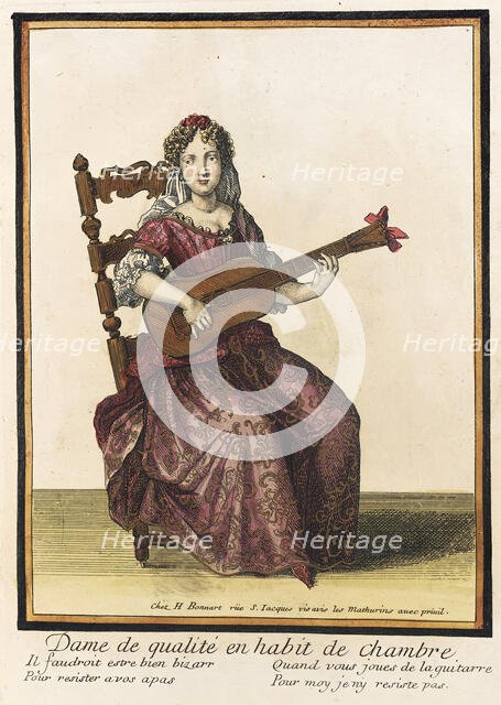 Recueil des modes de la cour de France, 'Dame de Qualité en Habit de Chambre', Bound 1703-1704;. Creator: Henri Bonnart.
