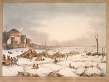 View of the frozen River Thames off Three Cranes Wharf, London, 1814. Artist: Unknown