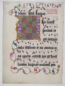 Manuscript Leaf with Initial V, from an Antiphonary, German, second quarter 15th century. Creator: Unknown.