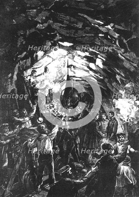 Construction of Saint - Gothard tunnel in the Swiss Alps, the joy of the workers when found the t…