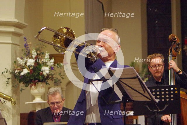 Mark Bassey, Josephine Davies Mark Bassey Sextet, St Andrews Church, Hove, East Sussex, 14 Oct 2022. Creator: Brian O'Connor.