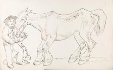 A Groom With His Dog and Horse, 1825-1839. Creator: James Howe.
