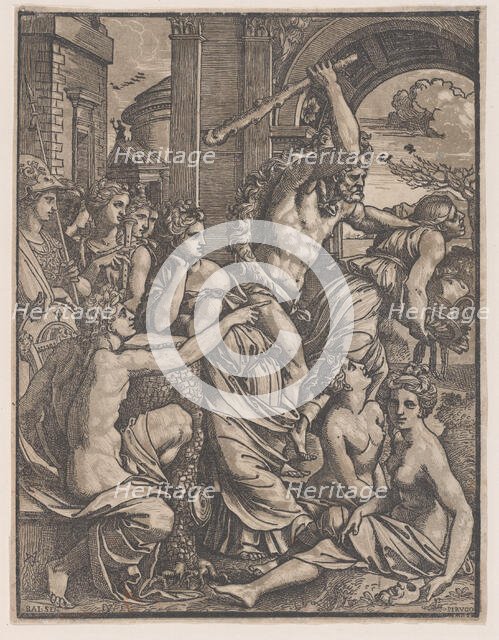 Hercules chasing Avarice from the Temple of the Muses, ca. 1520-27. Creator: Ugo da Carpi.