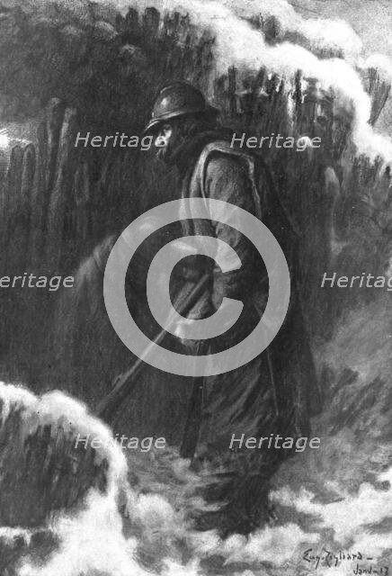 The Fourth Division; The Lookouts in a small observation post, 1917. Creator: Unknown.