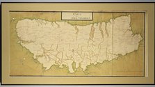 Manuscript map painted in gouache of the island of Menorca with names, Menorca language, Spanish …