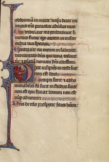 Initial D: A Jewish Man points to the Ground; Bute Psalter, text and illumination about 1285. Creator: Bute Master.