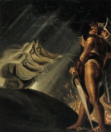 Macbeth and Banquo meet the three witches on a heath; scene from 'Macbeth', 19th century? Creator: Unknown.