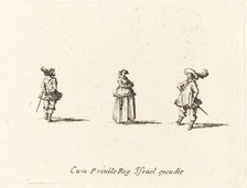 Lady with Arms Folded, and Two Gentlemen, probably 1634. Creator: Jacques Callot.
