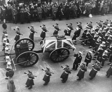 Sir Winston Churchill's coffin and gun carriage pulled by a brigade of Guards, 30th January 1965. Artist: Unknown
