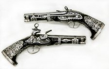 Pair of Miquelet Pistols, Colonial Spanish, probably Mexico, dated 1757. Creator: Francisco Pintan.
