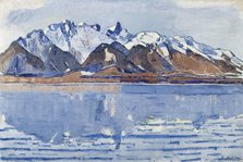 Lake Thun with Stockhorn Range, c. 1913. Creator: Hodler, Ferdinand (1853-1918).