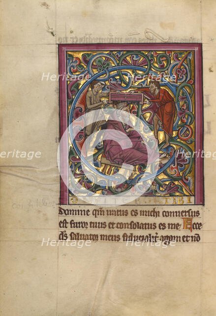 Initial C: Isaiah Being Sawn in Two; Psalter, about 1240-1250. Creator: Unknown.