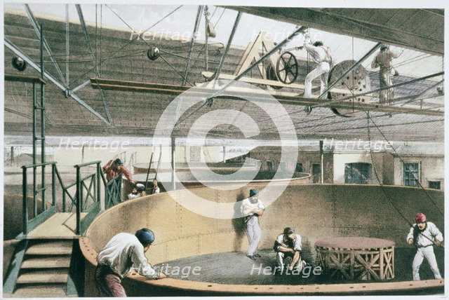 Manufacturing the transatlantic telegraph cable, c1865 (1866). Artist: Robert Dudley