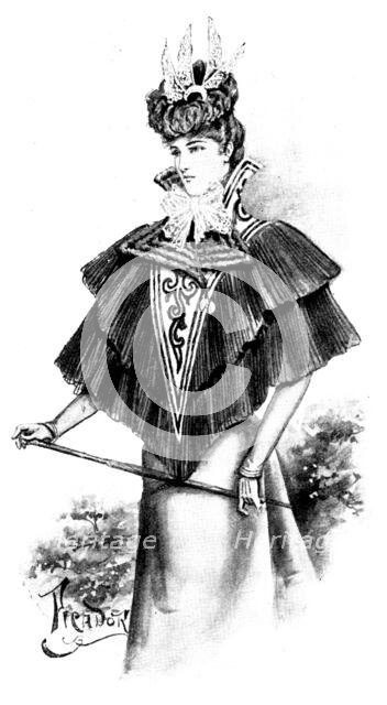 Ladies' Pages: white cloth visite with black chiffon frills, 1898. Creator: Picador.