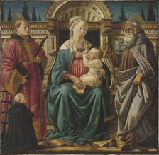 Madonna and Child Enthroned with Saint Lawrence, Saint Anthony Abbot and Canon..., c1470. Creator: Fra Diamante (c. 1430?c. 1492).