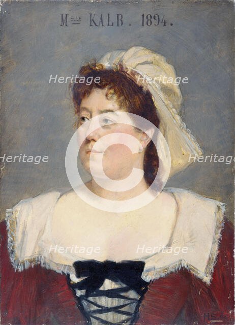 Marie-Caroline Kalb (1854-1930), member of the Comédie-Française, in servant's costume, 1896. Creator: Marcel Baschet.