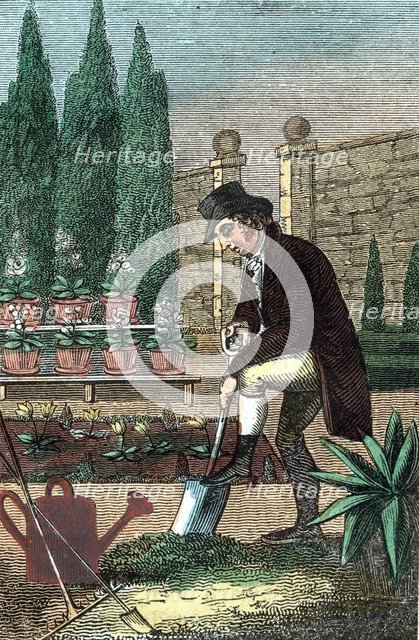 A gardener digging with a spade, 1821. Artist: Unknown