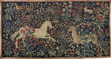 A unicorn and a stag in a field of flowers , c. 1500. Creator: Anonymous master.
