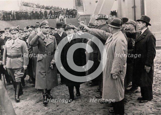 Nazi Deputy Führer Rudolf Hess opens the Mittelland Canal, Germany, October 1938. Artist: Unknown