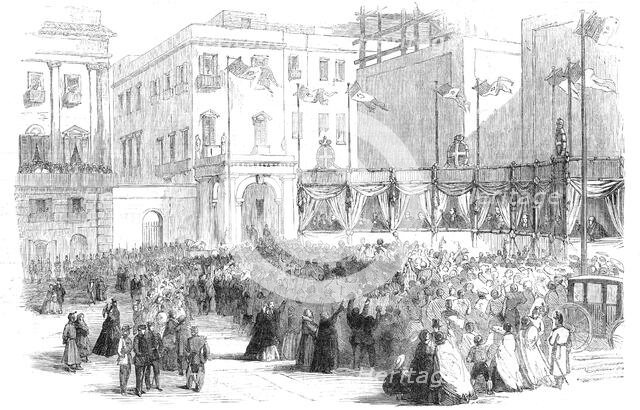 Proclaiming the result of the vote on the annexation question before the Royal Palace, Naples, 1860. Creator: Unknown.