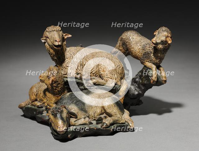 Figure from a Crèche: Group of Four Sheep, 1780-1830. Creator: Unknown.