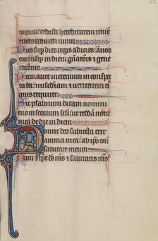 Initial E: A Monk Crushed by a Fallen Tower; Bute Psalter, text and illumination about 1285. Creator: Bute Master.