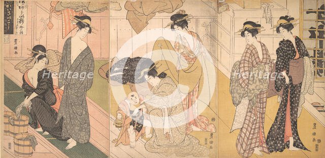 Women and an Infant Boy in a Public Bath House, ca. 1799. Creator: Utagawa Toyokuni I.